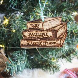 Personalised Book Lover Christmas Ornament Reading Wood Custom Bauble Laser Engraved Rustic Wooden Name Tree Decoration Irish - thumbnail 3