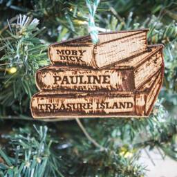 Personalised Book Lover Christmas Ornament Reading Wood Custom Bauble Laser Engraved Rustic Wooden Name Tree Decoration Irish - thumbnail 2