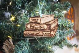 Personalised Book Lover Christmas Ornament Reading Wood Custom Bauble Laser Engraved Rustic Wooden Name Tree Decoration Irish