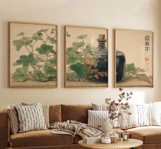 Japanese Botanical Print Set - Vintage Asian Still Life Wall Art - image 1