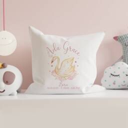 Personalised Swan Cushion - Pink Baby Girl Nursery Decor New - thumbnail 3
