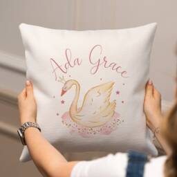 Personalised Swan Cushion - Pink Baby Girl Nursery Decor New - thumbnail 2