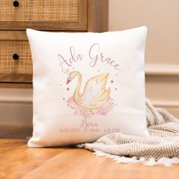 Personalised Swan Cushion - Pink Baby Girl Nursery Decor New