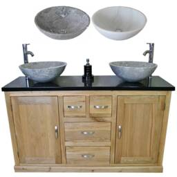 Bathroom Vanity Unit - Solid Oak With Black Quartz Top & Stone Bowl Options 603Bqsbc - thumbnail 2