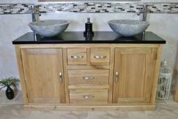 Bathroom Vanity Unit - Solid Oak With Black Quartz Top & Stone Bowl Options 603Bqsbc