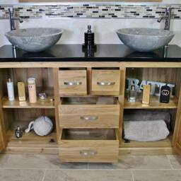 Bathroom Vanity Unit - Solid Oak With Black Quartz Top & Stone Bowl Options 603Bqsbc - thumbnail 3