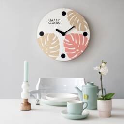 Monstera Leaf Wooden Wall Clock - Handmade Boho Kitchen Decor - thumbnail 3