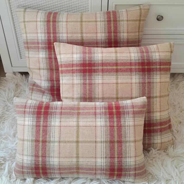 Balmoral Tartan Wool Red & Cream Extra Large Cushion Cover - image 1