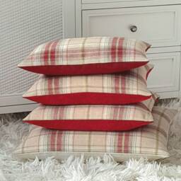 Balmoral Tartan Wool Red & Cream Extra Large Cushion Cover - thumbnail 3