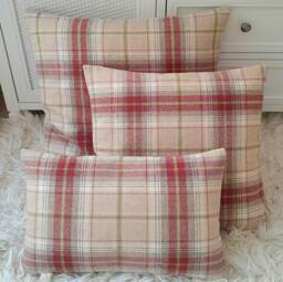 Balmoral Tartan Wool Red & Cream Extra Large Cushion Cover - thumbnail 1