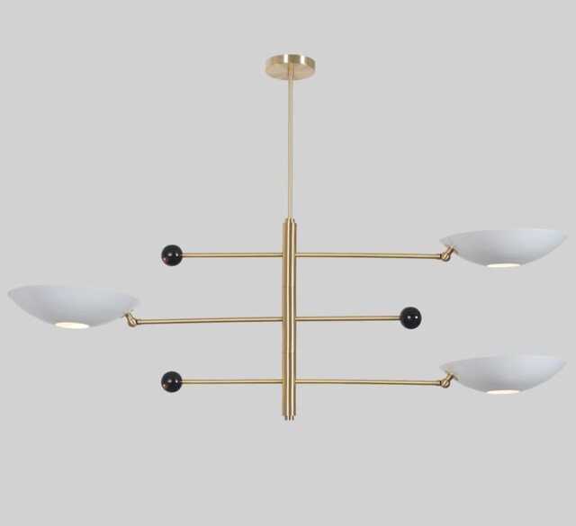 Stilnovo Style Raw Brass Finish White Sputnik Chandelier Three Shade Ceiling Light Pendent Lamp - image 1