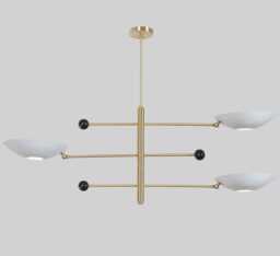 Stilnovo Style Raw Brass Finish White Sputnik Chandelier Three Shade Ceiling Light Pendent Lamp - thumbnail 1
