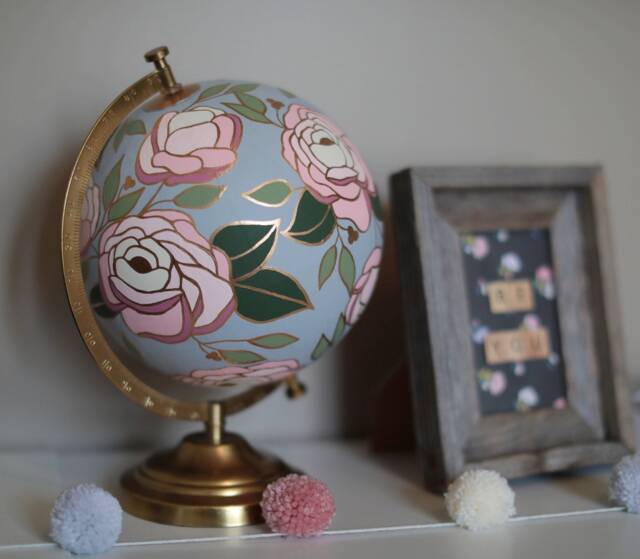 Custom Flowered Globe Floral World Maximalist Home Decor Handmade Painted Flowers Girls Room Baby Girl Nursery Gift Travel Office 8 - image 1