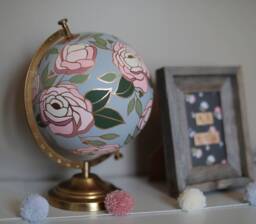 Custom Flowered Globe Floral World Maximalist Home Decor Handmade Painted Flowers Girls Room Baby Girl Nursery Gift Travel Office 8 - thumbnail 1