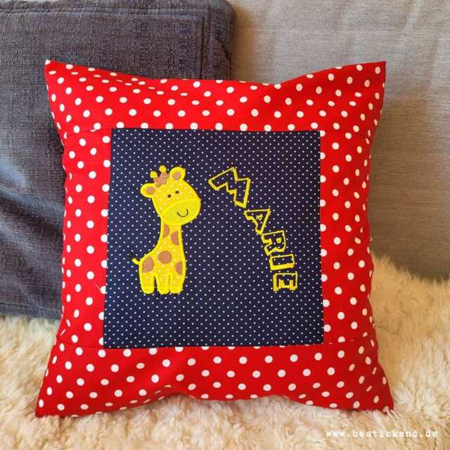 Embroidered Cushion Giraffe + Name //Navy - Red// 40x40 Cushion Cover Gift Cuddly Snuggle Name - image 1