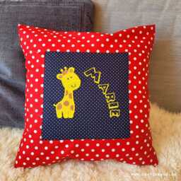 Embroidered Cushion Giraffe + Name //Navy - Red// 40x40 Cushion Cover Gift Cuddly Snuggle Name - thumbnail 1