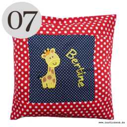Embroidered Cushion Giraffe + Name //Navy - Red// 40x40 Cushion Cover Gift Cuddly Snuggle Name - thumbnail 3