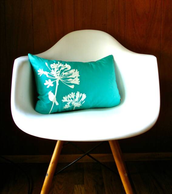 Mint Green Cardinal Pillow Agapanthus Print, Teal Back - 12x18 - image 1