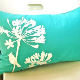 Mint Green Cardinal Pillow Agapanthus Print, Teal Back - 12x18 - thumbnail 2