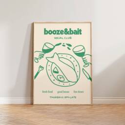 Kitchen Wall Art, Food & Drink Print, Wine Hand Drawn Illustration Booze & Bait Social Club Retro Cool Dining Room Prints - thumbnail 2