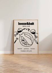 Kitchen Wall Art, Food & Drink Print, Wine Hand Drawn Illustration Booze & Bait Social Club Retro Cool Dining Room Prints - thumbnail 1