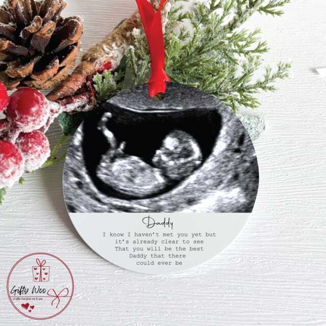 Personalised Baby Scan Bauble For Daddy To Be -Christmas Gift From The Bump - Christmas Tree Decoration Sonogram Xmas - image 1