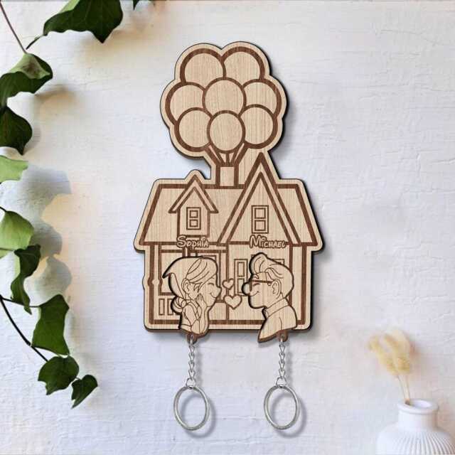 Up Movie Inspired Personalized Key Holder, Carl & Ellie Key, Balloon House, Couple Keychain Hanger For Wall Hanging, Perfect Home Decor - image 1
