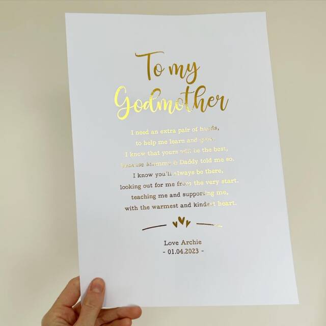 Gift To Godmother, Godmother Print From Child, Special Christening Keepsake Proposal Print, Godparents