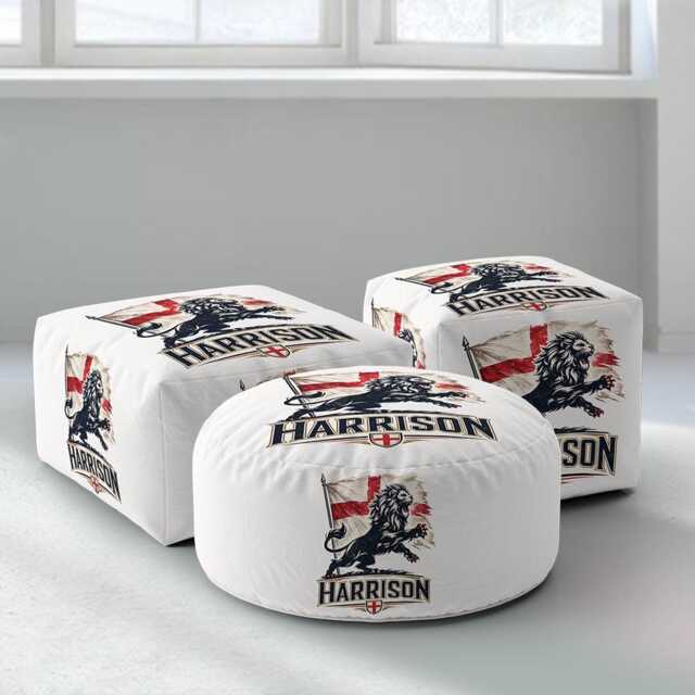 Lions Personalised Name England Flag Kids Pouffe Football Supporter Decor St Georges Cross Sports Fan Bedroom Playroom Seat Rest Gift - image 1
