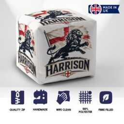Lions Personalised Name England Flag Kids Pouffe Football Supporter Decor St Georges Cross Sports Fan Bedroom Playroom Seat Rest Gift - thumbnail 2