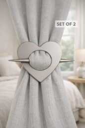 Set Of 2 Modern Heart Curtain Tiebacks - Minimal Metallic Holdbacks Decorative Window Drape Decor Contemporary Home Style