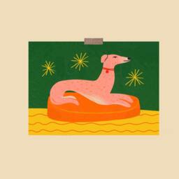 Pink Greyhound Art Print Vintage Dog Lover Wall Decor - thumbnail 2