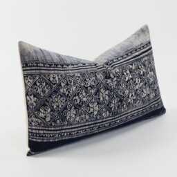 Vintage Indigo Lumbar Pillow Cover - Hill Tribe Batik, Kapok Insert - thumbnail 3