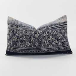Vintage Indigo Lumbar Pillow Cover - Hill Tribe Batik, Kapok Insert - thumbnail 1