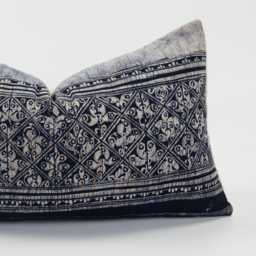 Vintage Indigo Lumbar Pillow Cover - Hill Tribe Batik, Kapok Insert - thumbnail 2