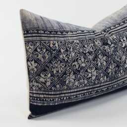 Vintage Indigo Lumbar Pillow Cover - Hill Tribe Batik, Kapok Insert - thumbnail 4