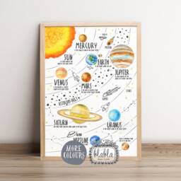 Digital File Solar System For Kids, Kids Planet Poster, Watercolour Space Boys Room Print, Decor - thumbnail 2