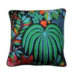 Sanderson Rainforest Cushion Cover Tropical Linen Pillow, Green & Orange - thumbnail 1