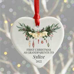 First Christmas As Grandparents Ornament, Personalised Heart Bauble, New Grandchild Xmas Decoration