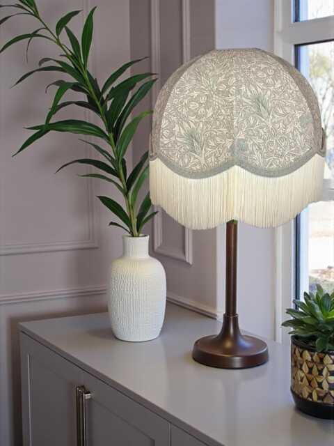 William Morris Snakeshead Dove Curtains Fabric Dome Lampshade Grey Braid & Cream Fringe, British Bespoke Handmade - image 1