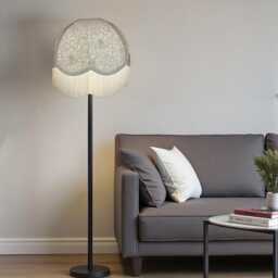 William Morris Snakeshead Dove Curtains Fabric Dome Lampshade Grey Braid & Cream Fringe, British Bespoke Handmade - thumbnail 3