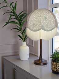 William Morris Snakeshead Dove Curtains Fabric Dome Lampshade Grey Braid & Cream Fringe, British Bespoke Handmade - thumbnail 1