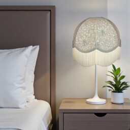 William Morris Snakeshead Dove Curtains Fabric Dome Lampshade Grey Braid & Cream Fringe, British Bespoke Handmade - thumbnail 2
