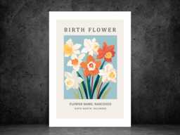 Birth Flower Print December Narcissus - Birthday Month Poster Botanical Wall Art Gift Idea A5 A4 A3 Framed Or Unframed - thumbnail 1