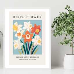 Birth Flower Print December Narcissus - Birthday Month Poster Botanical Wall Art Gift Idea A5 A4 A3 Framed Or Unframed - thumbnail 3
