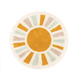 Houseofdecor - Sunburst Round Cotton Area Rug, Hand Tufted, Mustard & Ivory/Off-White, Nursery, Kids Decor - thumbnail 4
