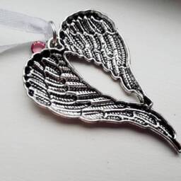 Large Angel Wing Ornament With Cross Charm & Option Of Birthstone - Sympathy Gift Miscarriage Religious Guardian Christmas - thumbnail 3