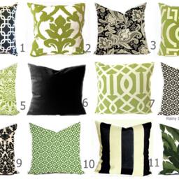 Outdoor Pillows Or Indoor Custom Cover - Green Olive Grass Kiwi Ivory Black Ebony Modern Geometric Tribal Quatrefoil 18x18, 16x16 - thumbnail 2