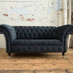 2 Seater Charcoal Grey Velvet Chesterfield Sofa, British Handmade - thumbnail 2