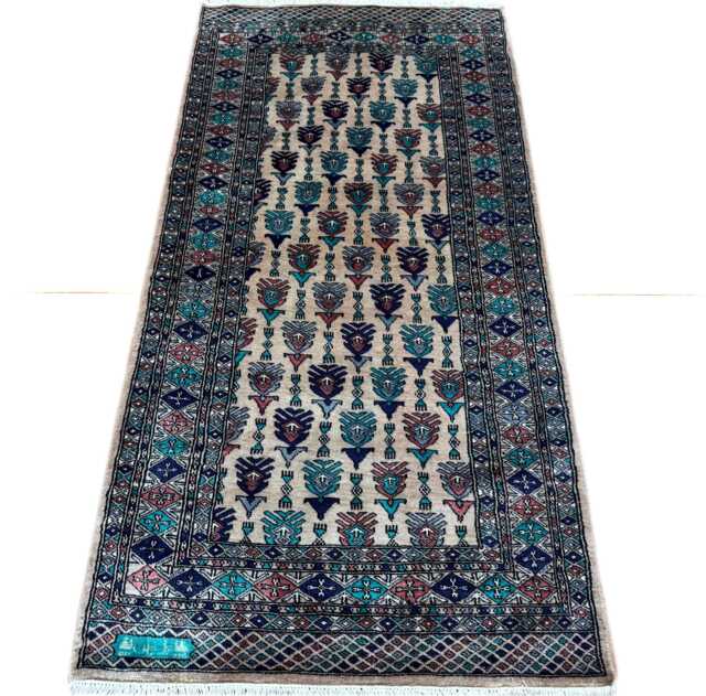 3x6 Beige Color Bokhara Rug - 0.90x1.85 Bedroom Luxury Area Turkish Fine Quality Afghan - image 1